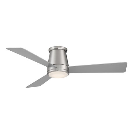 WAC 3-Blade Smart Flush Mount Ceiling Fan 52" Brushed Nickel w/3000K LED Light Kit and Remote Control F-037